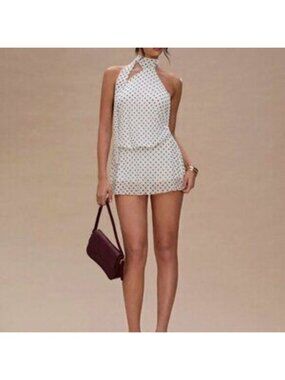White Casual Women's Polka Dot Halter Mini Dress